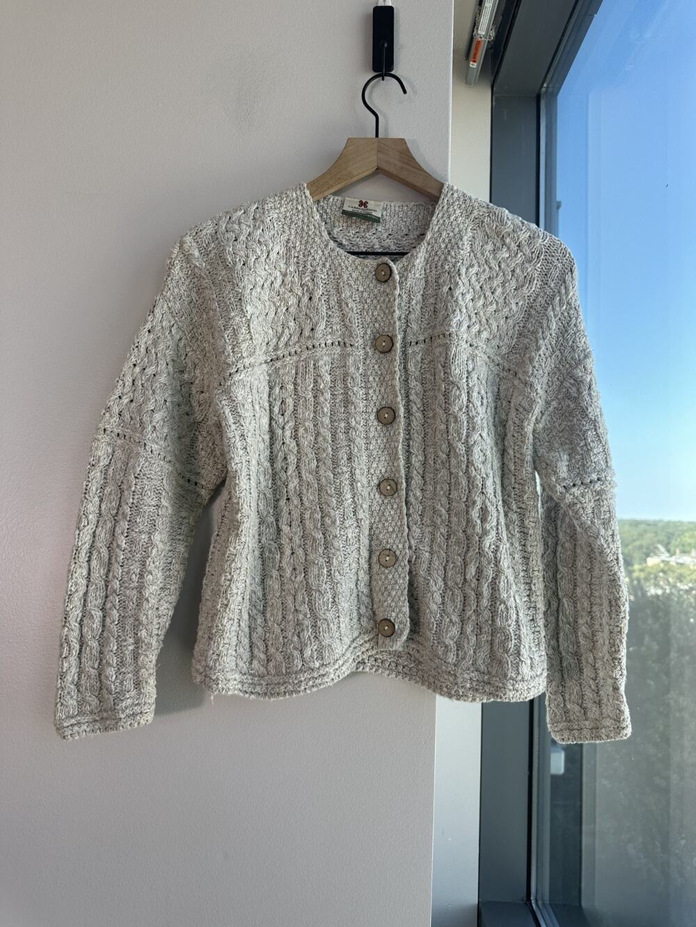 Carraigdonn Gray Ireland Cotton Linen Cable Knit Cardigan